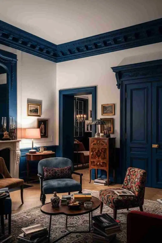 Eclectic architecture for home decoration idea in blue