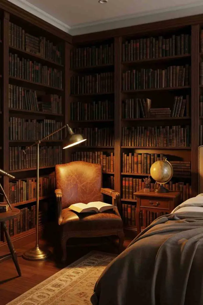 Bedroom Decor with vintage library