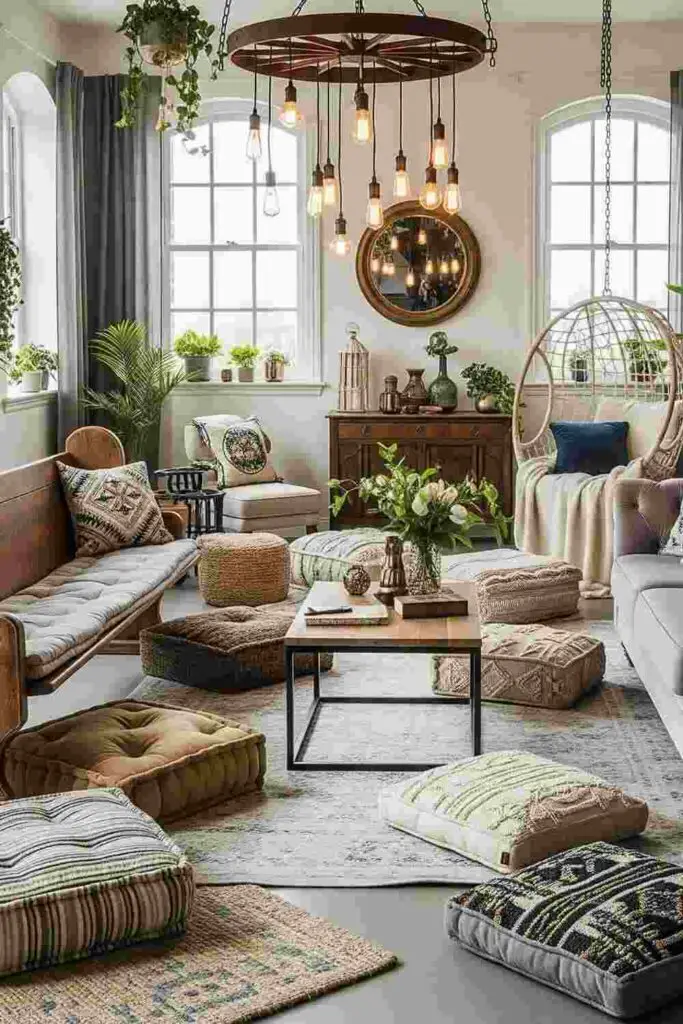 Eclectic seating arrangement for living room