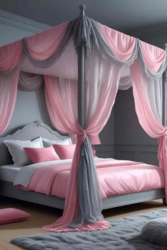 canopy for pink and grey bedroom decor
