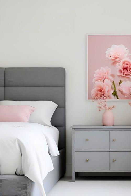bedroom decor in pink and grey