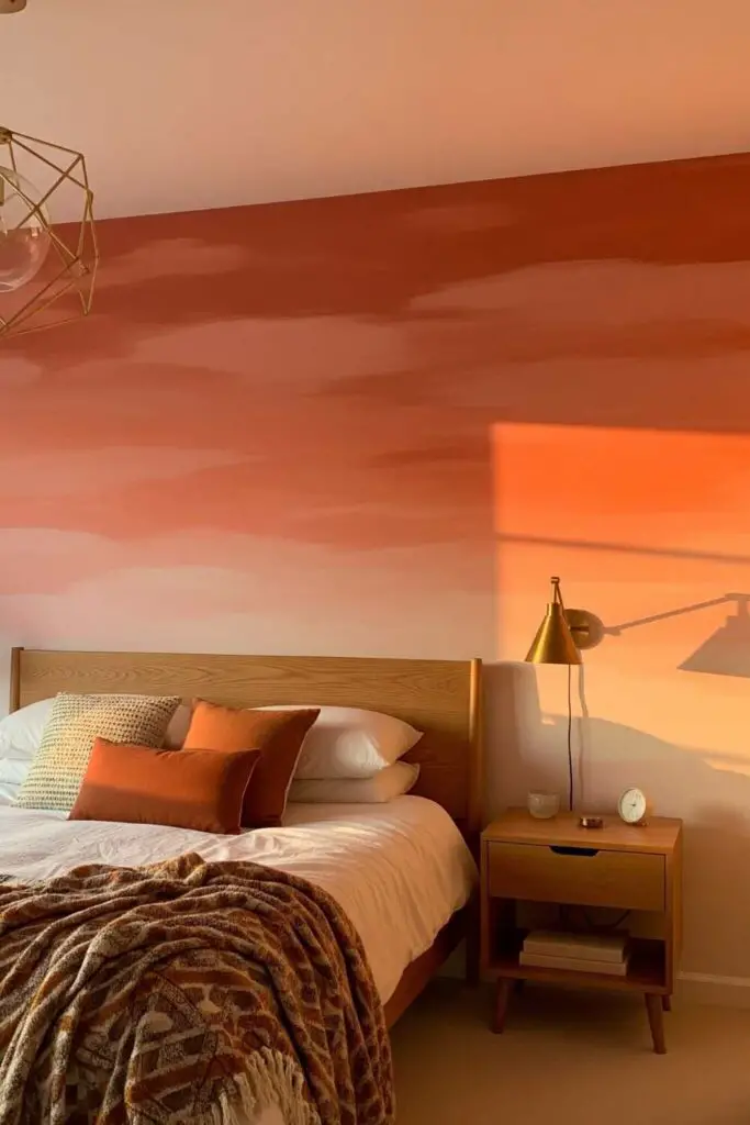 Bedroom decoration with sun gradient wall