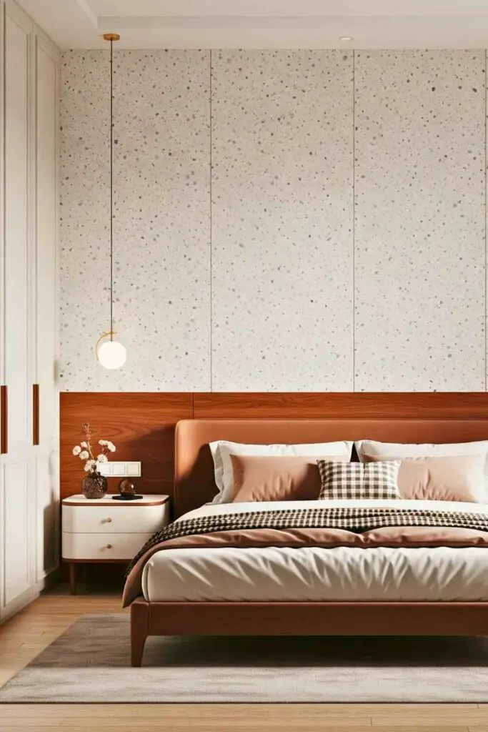 Floating nightstands in bedroom for fresh cozy look