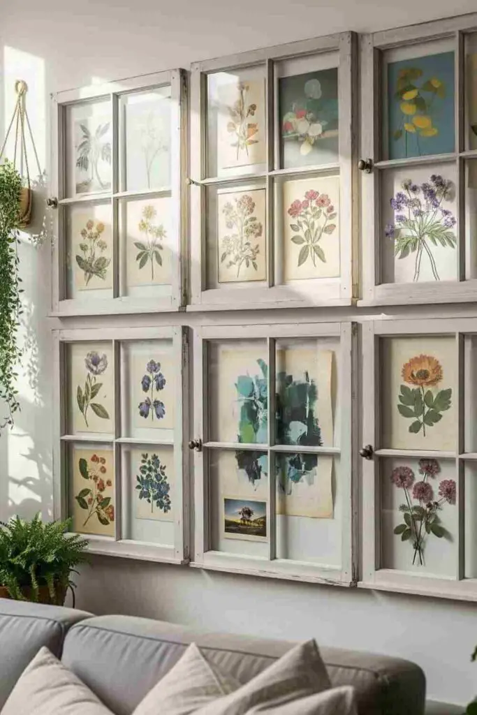 Antique window frame for eclectic living room
