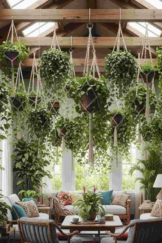 Indoor hanging plants giving eclectic look to home decor