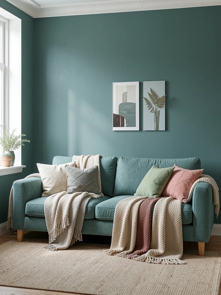blue living room walls realistic room decor detail