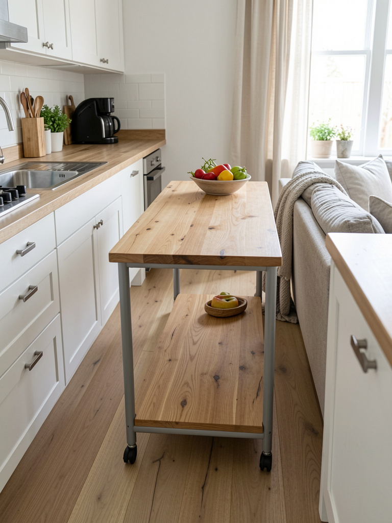 kitchen and living room combo apartment decor detail in a realistic room