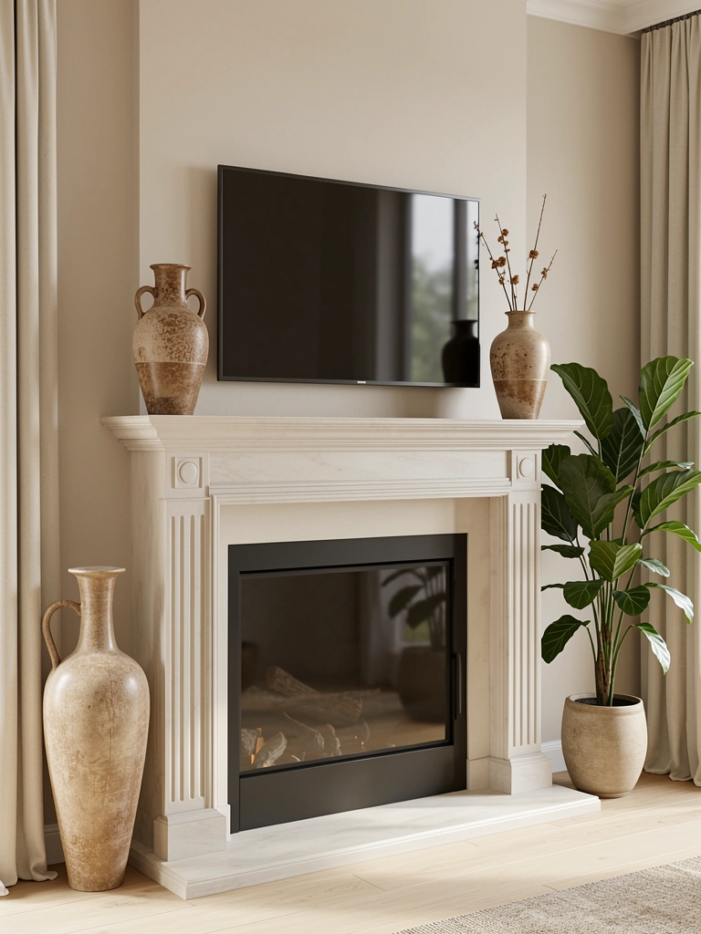 fireplace mantle decor with tv styled decor idea