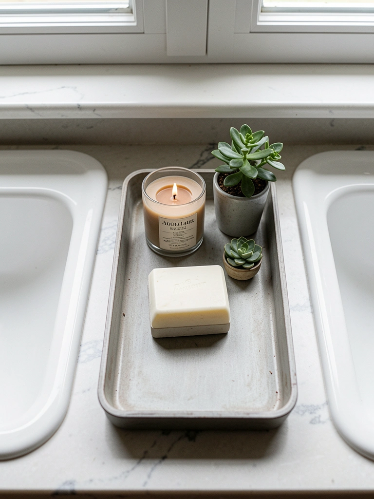 bathroom counter decor double sink styled decor idea