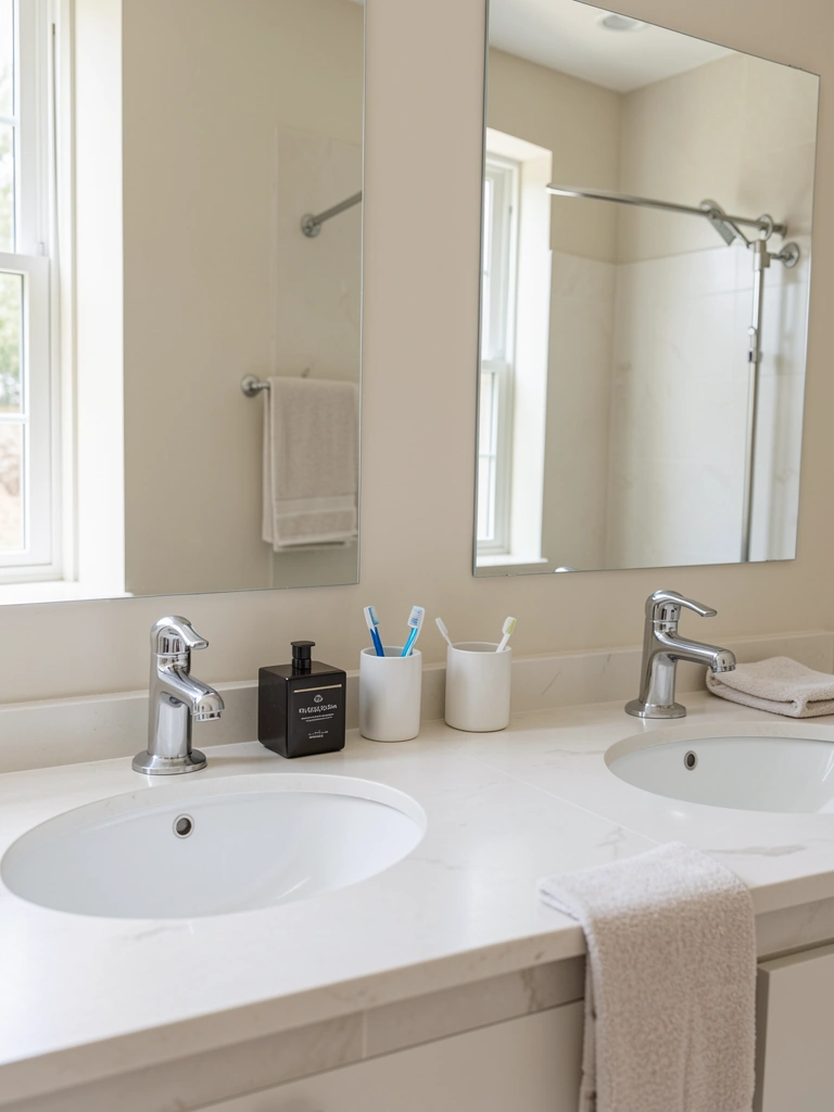 bathroom counter decor double sink realistic room decor detail