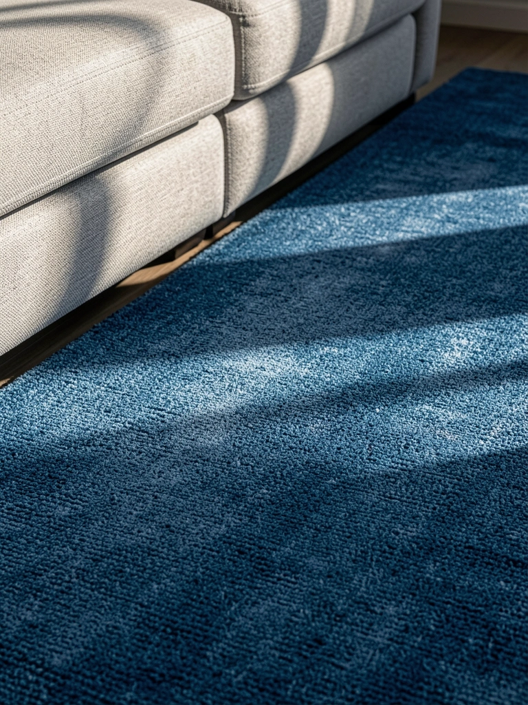 blue living room rug styled decor idea