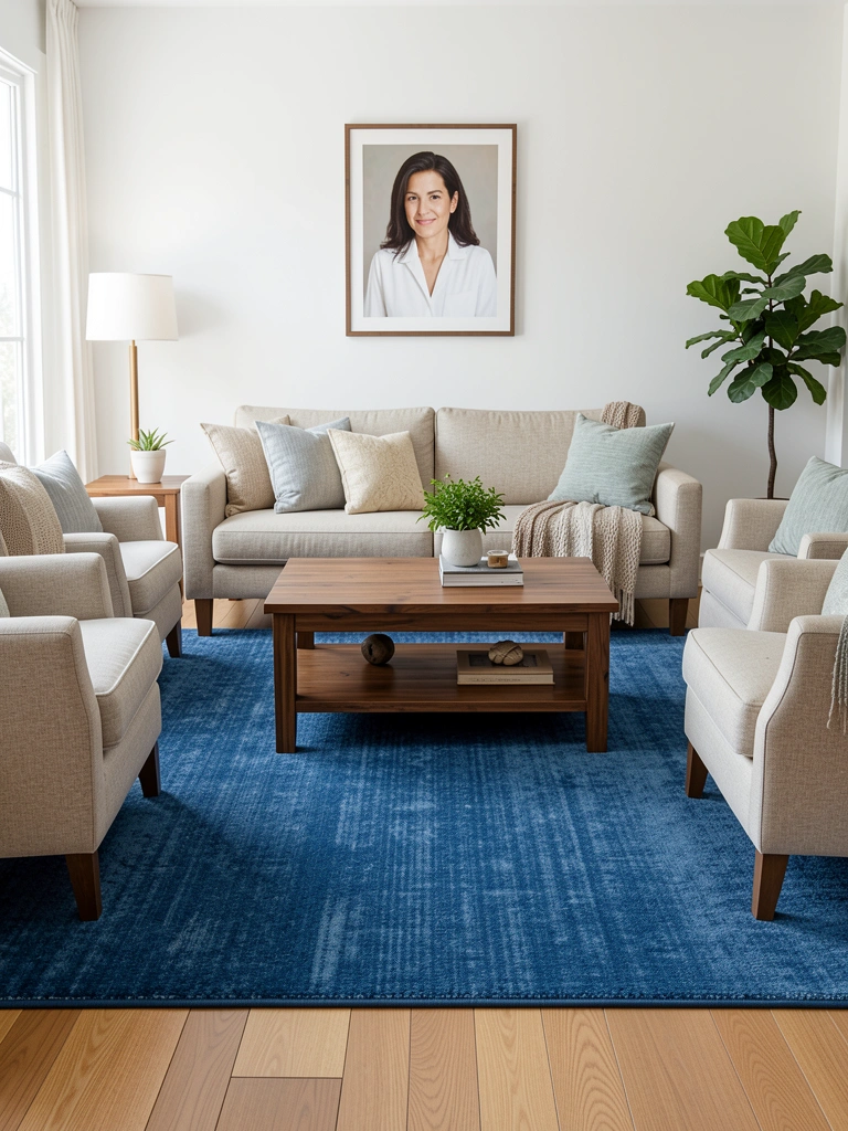 blue living room rug realistic room decor detail