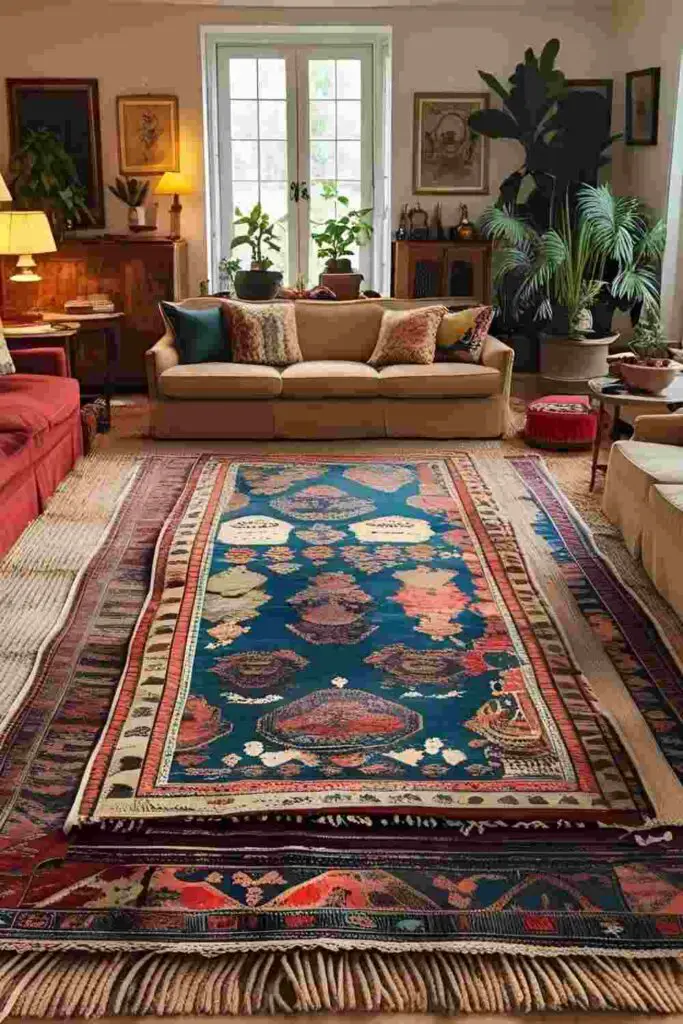 3 layered vintage rug for eclectic home decoration 