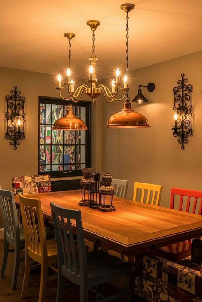 Metal light fixture for eclectic dinning room
