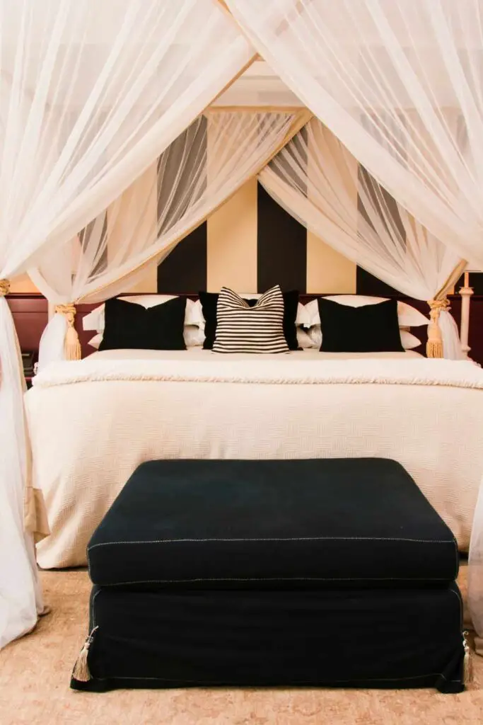 light pink and black grey contrast canopy for bedroom