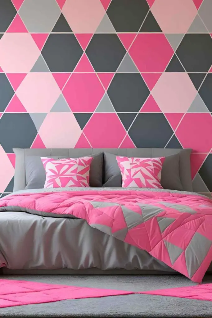 designed wall in pink and grey