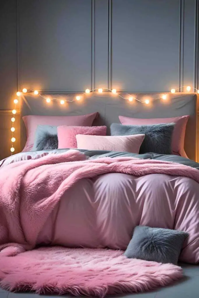 Lighting in the pink and grey bedroom decor